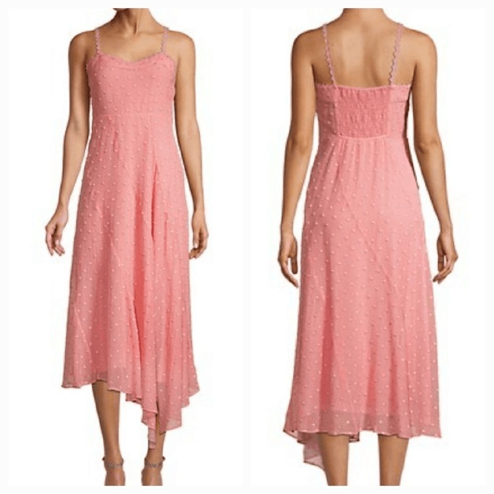 NWT! Rebecca Taylor Pink/Coral Swiss Polka Dot Sleeveless Satin Maxi Dress Sz 8